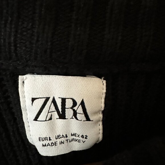Zara Man DNWR Black Knit Sweater / Zip Pockets, Orange Stitching – Size Large L - Picture 5 of 6